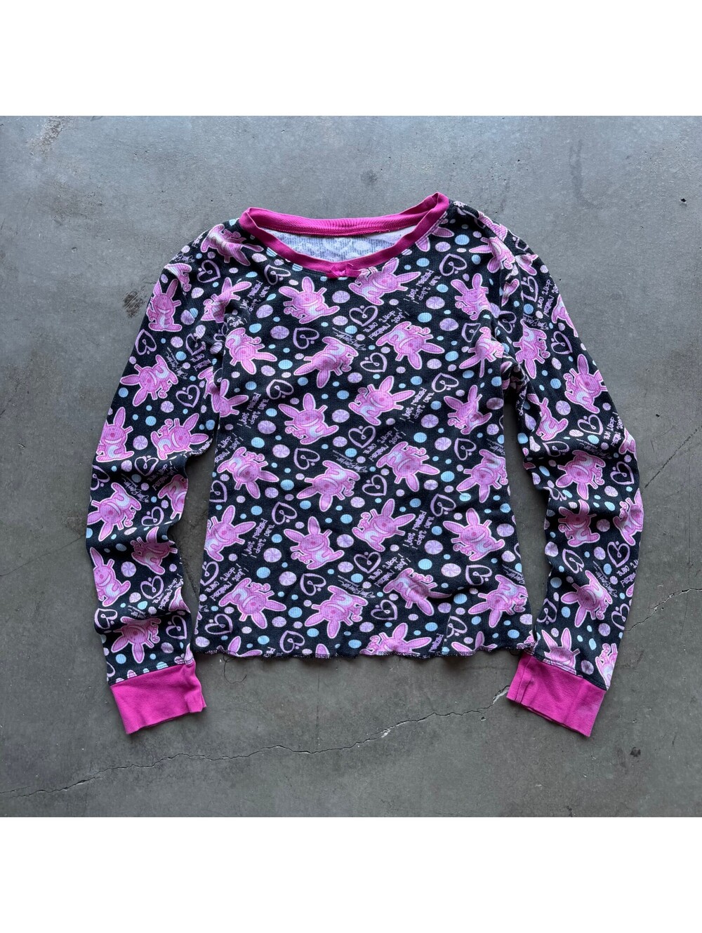 Y2K Its Happy Bunny Graphic Long Sleeve Thermal Polka Dot Kawaii Cute Women's